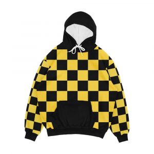 Black And Yellow Checkered Men's All-Over-Print Hoodie