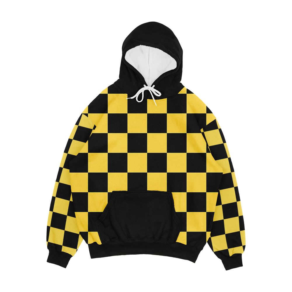 Black And Yellow Checkered Men's All-Over-Print Hoodie