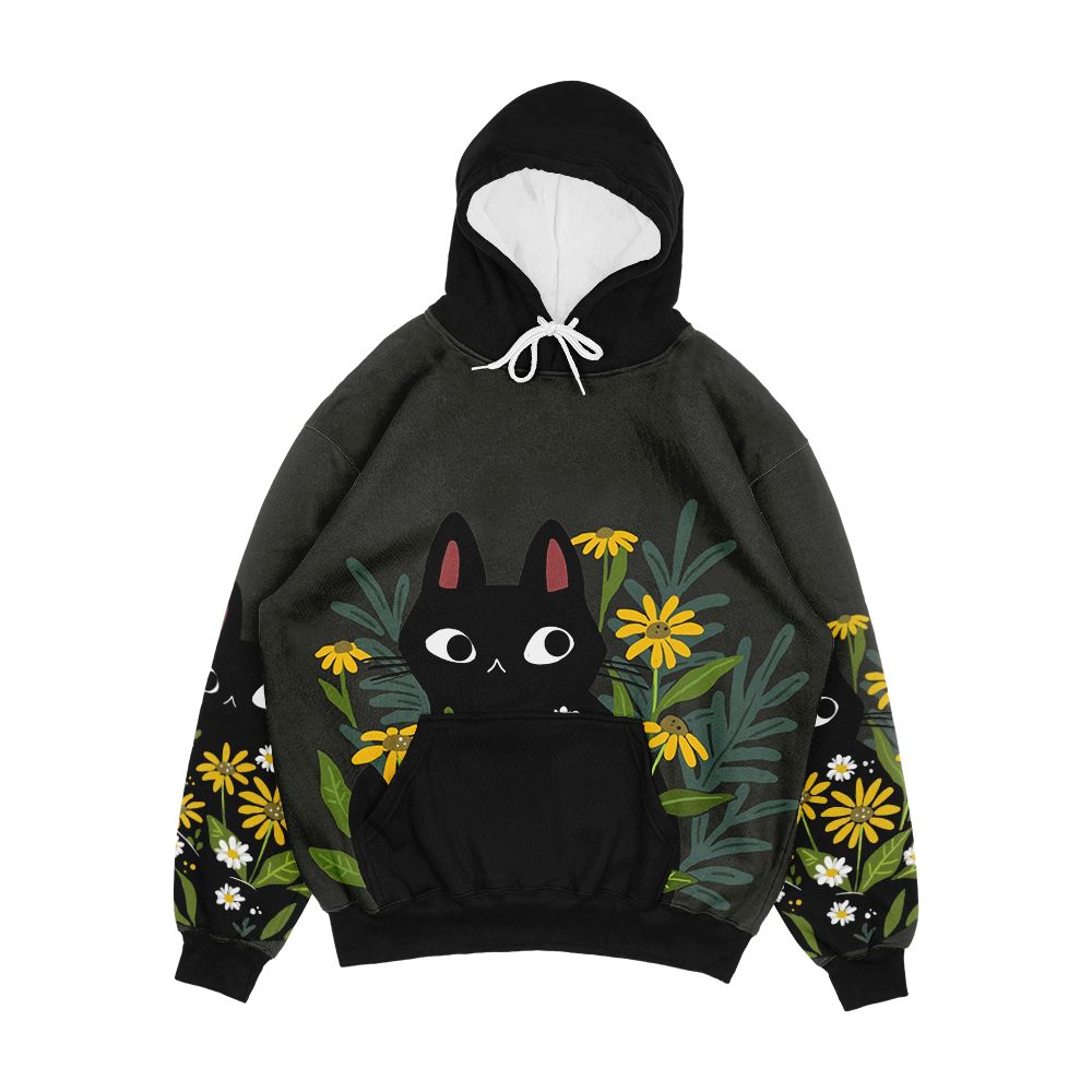 Black Cat With Flowers Men's All-Over-Print Hoodie