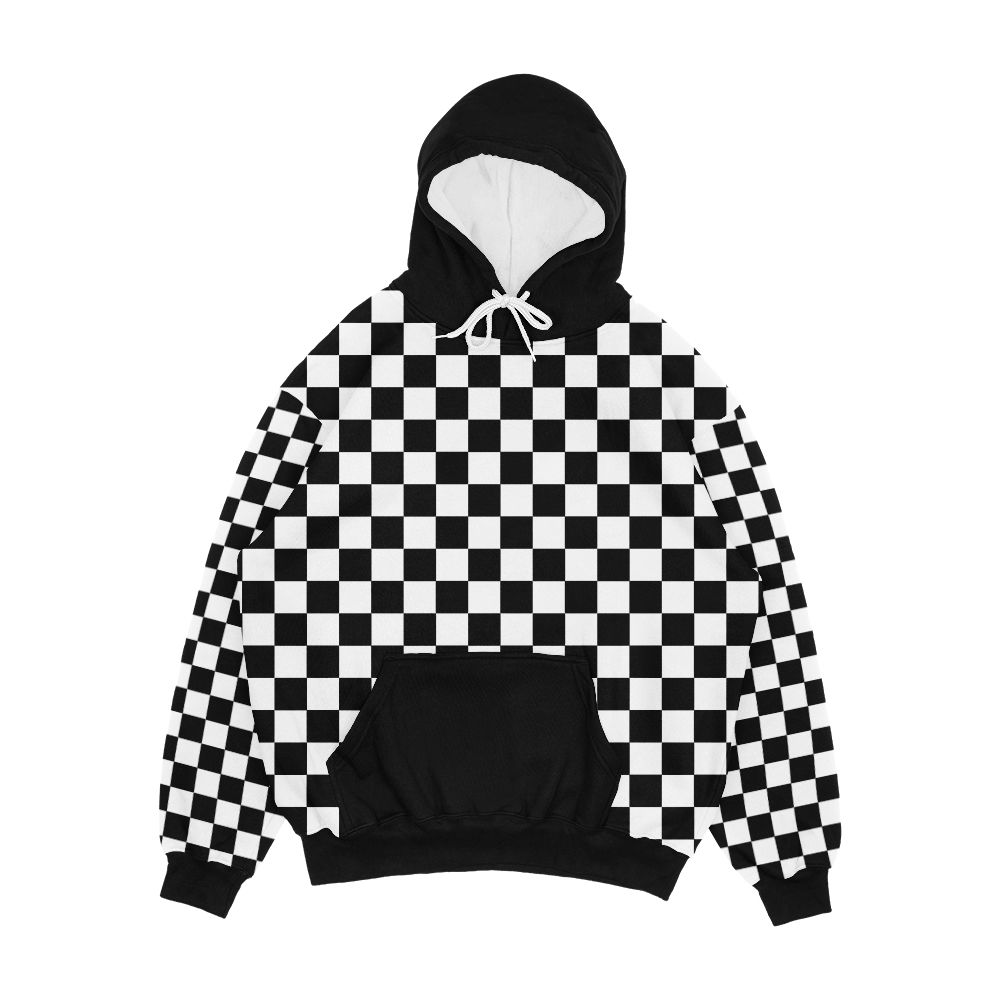 Black Checkered Pattern Men's All-Over-Print Hoodie