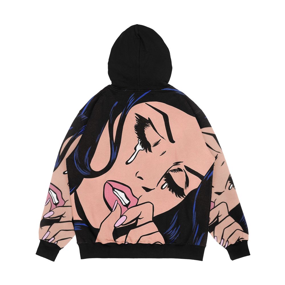 Black Hair Crying Comic Girl Men's All-Over-Print Hoodie - Image 2