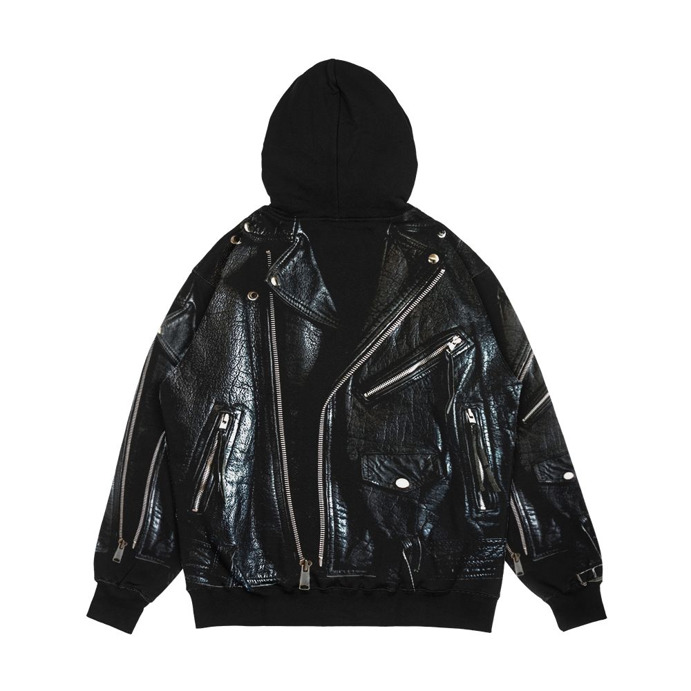 Black Leather Jacket Men's All-Over-Print Hoodie - Image 2