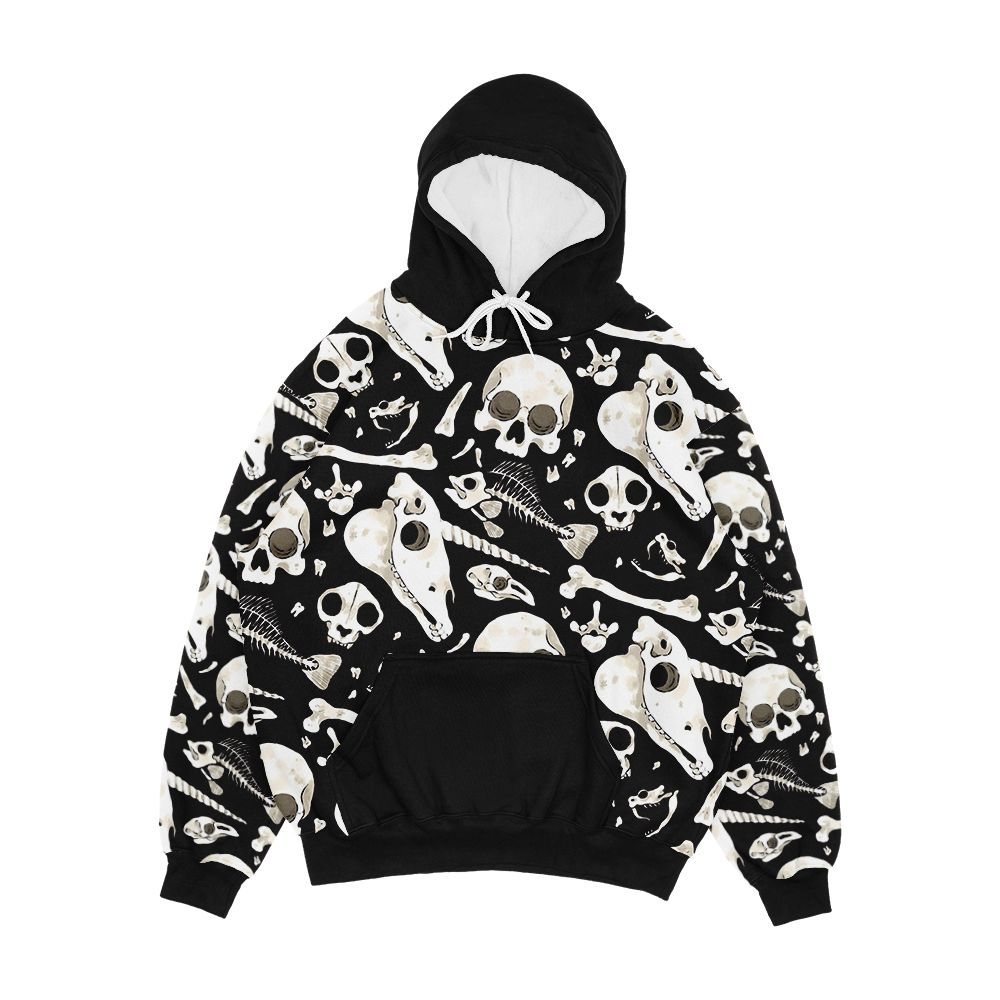 Black Skulls And Bones Wunderkammer Men's All-Over-Print Hoodie