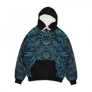 Black Teal And Aqua Protea Doodle Pattern Men's All-Over-Print Hoodie