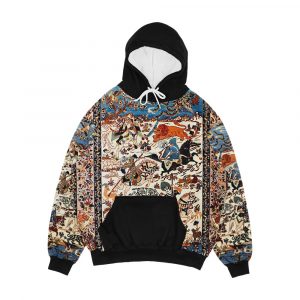 Blue Antique Persian Isfahan Silk Rug With Flowers Animals Print Men's All-Over-Print Hoodie
