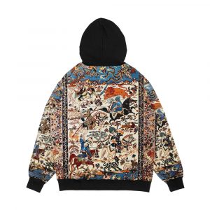 Alternative view of Blue Antique Persian Isfahan Silk Rug With Flowers Animals Print Men's All-Over-Print Hoodie