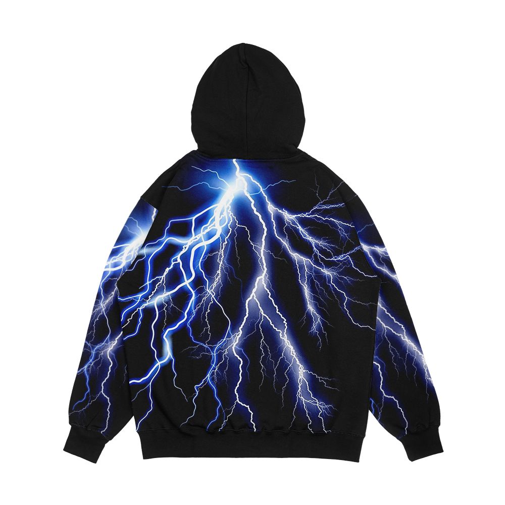 Blue Lightning Thunder At Night Graphic Art 2 Men's All-Over-Print Hoodie - Image 2