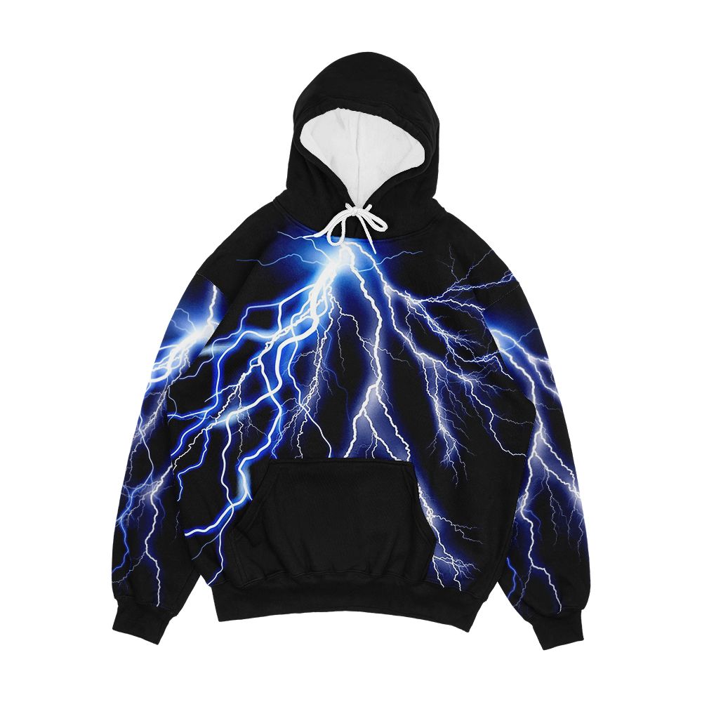 Blue Lightning Thunder At Night Graphic Art 2 Men's All-Over-Print Hoodie