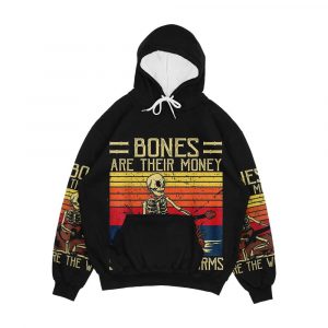 Bones Are Their Money Skeleton Playing Guitar Retro Vintage Men's All-Over-Print Hoodie