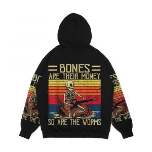 Alternative view of Bones Are Their Money Skeleton Playing Guitar Retro Vintage Men's All-Over-Print Hoodie