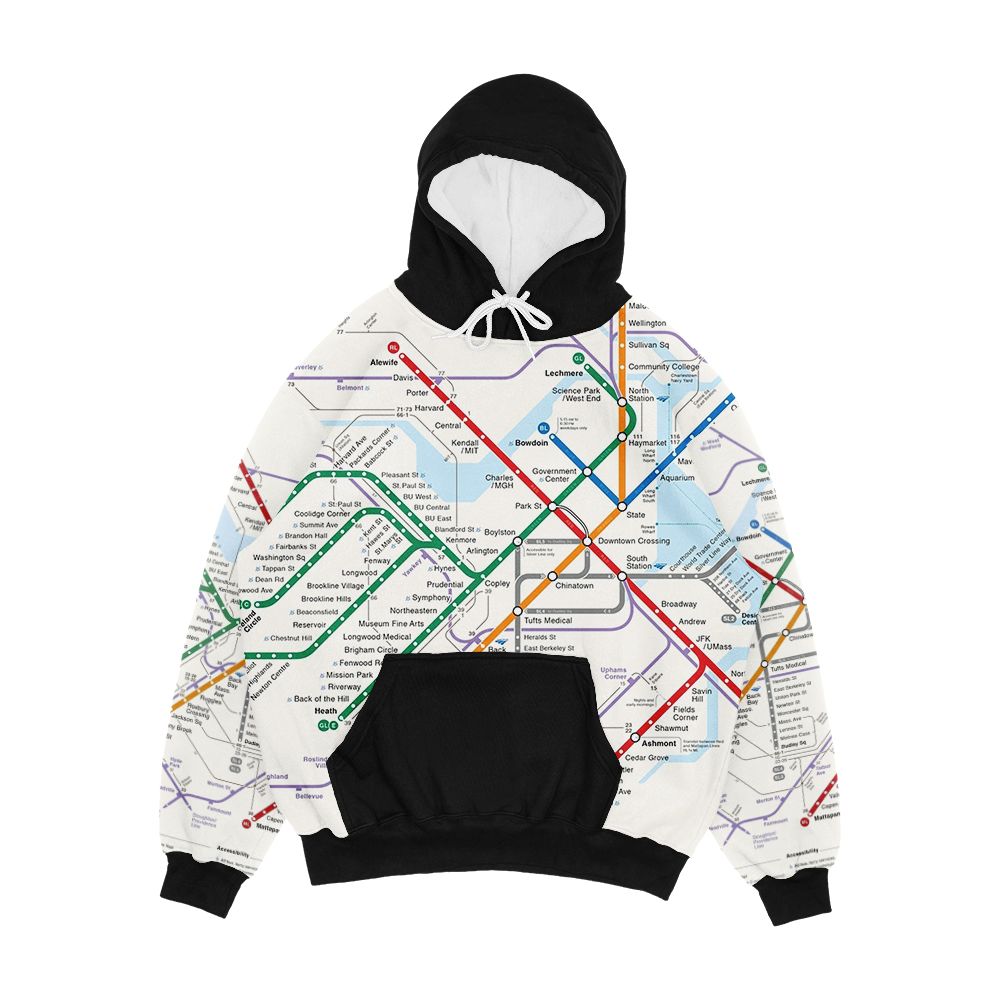 Boston Area Transport System Map Men's All-Over-Print Hoodie
