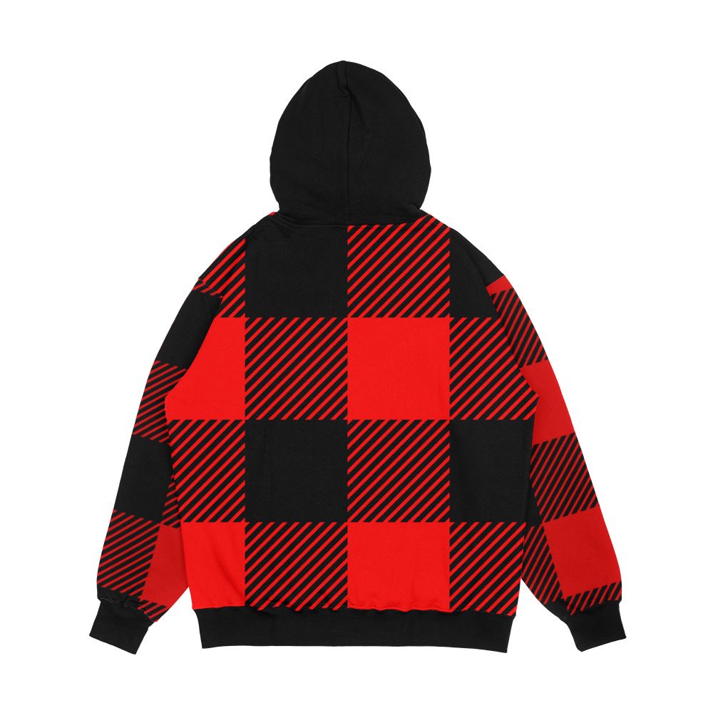 Buffalo Plaid Large Check Black On Red Men's All-Over-Print Hoodie - Image 2