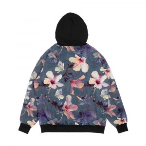 Alternative view of Butterflies And Hibiscus Flowers A Painted Pattern Men's All-Over-Print Hoodie