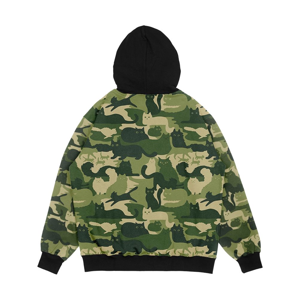 Camouflage Pattern With Cats Green Cat Camo Men's All-Over-Print Hoodie - Image 2