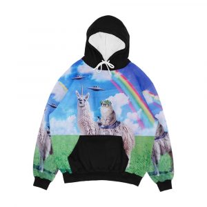 Cat Riding Llama Unicorn Rainbow Ufo Men's All-Over-Print Hoodie