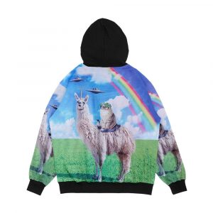 Alternative view of Cat Riding Llama Unicorn Rainbow Ufo Men's All-Over-Print Hoodie