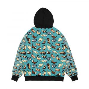 Alternative view of Cat Snakes In Blue Men's All-Over-Print Hoodie