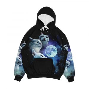 Cat Vibing Meme Galaxy Cats Three Cat Moon Catjam Men's All-Over-Print Hoodie