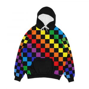 Checkered Rainbow Black Men's All-Over-Print Hoodie