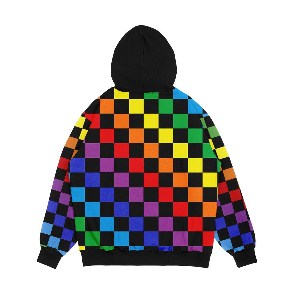 Checkered Rainbow Black Men's All-Over-Print Hoodie - Image 2