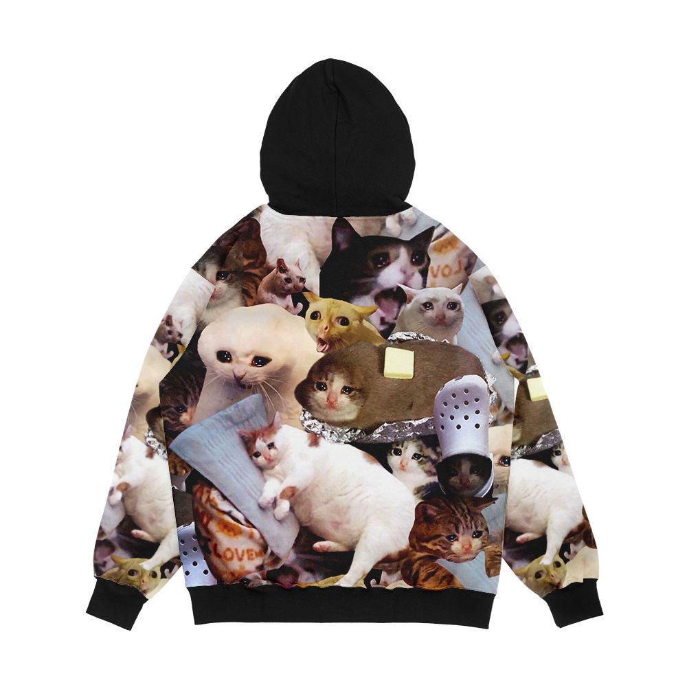 Crying Cat Memes Men's All-Over-Print Hoodie - Image 2