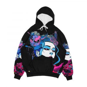 Cyberpunk Samurai Demon Mask Japanese Girl Men's All-Over-Print Hoodie