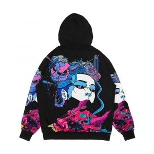 Alternative view of Cyberpunk Samurai Demon Mask Japanese Girl Men's All-Over-Print Hoodie
