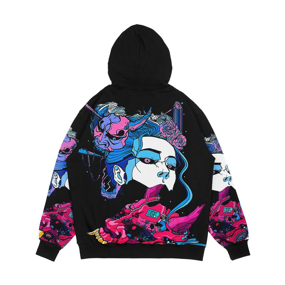 Cyberpunk Samurai Demon Mask Japanese Girl Men's All-Over-Print Hoodie - Image 2