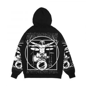 Alternative view of Da Vinci Drummer Vitruvian Man Playing The Drums Leonardo Da Vinci Vitruvian Man Parody For Drummers Men's All-Over-Print Hoodie