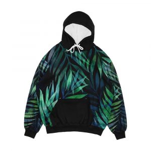 Dark Green Palms Leaves Pattern Men's All-Over-Print Hoodie