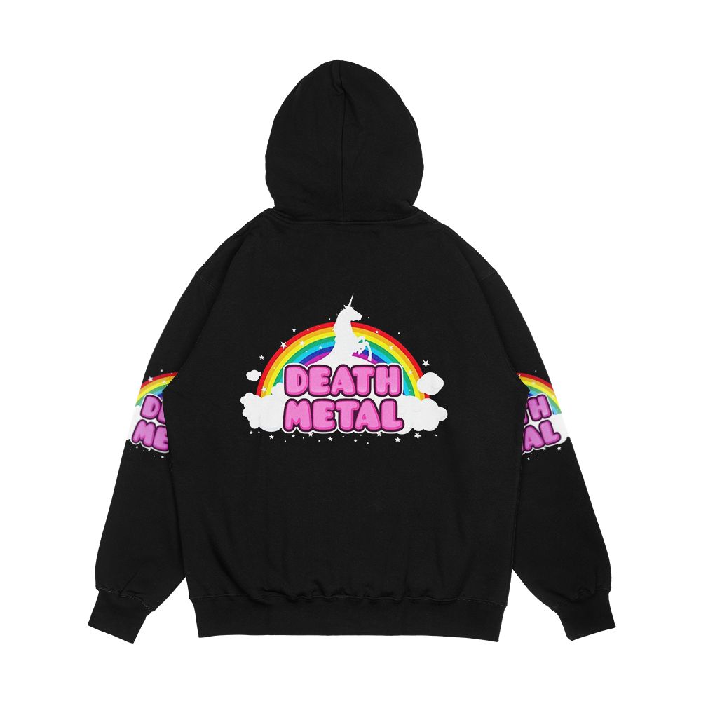 Death Metal Funny Unicorn Rainbow Mosh Parody Design Men's All-Over-Print Hoodie - Image 2