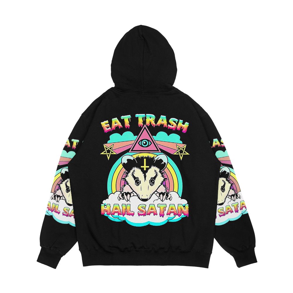 Eat Trash Hail Satan Raccoon Pentagram Satanic Garbage Gang Men's All-Over-Print Hoodie - Image 2