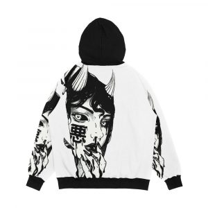 Alternative view of Evil Girl Japanese Cyberpunk Black And White Men's All-Over-Print Hoodie