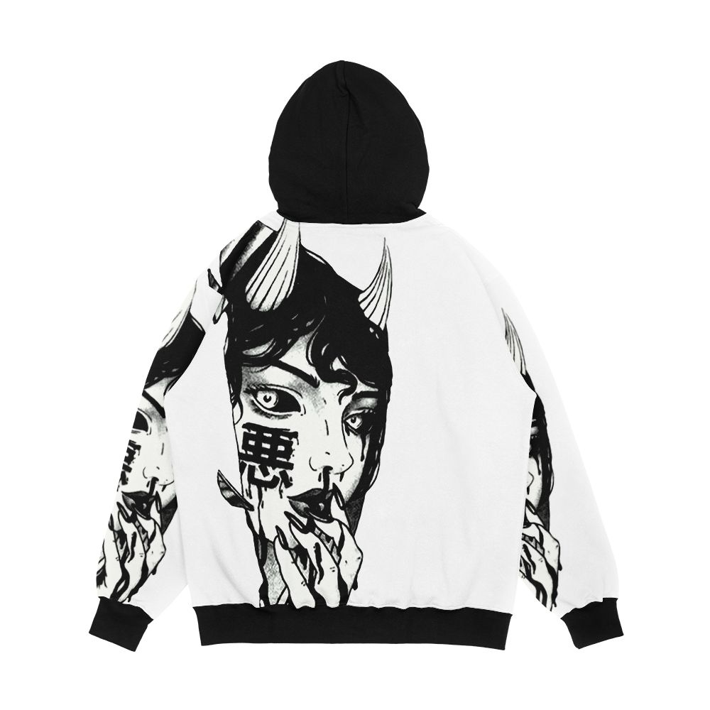 Evil Girl Japanese Cyberpunk Black And White Men's All-Over-Print Hoodie - Image 2