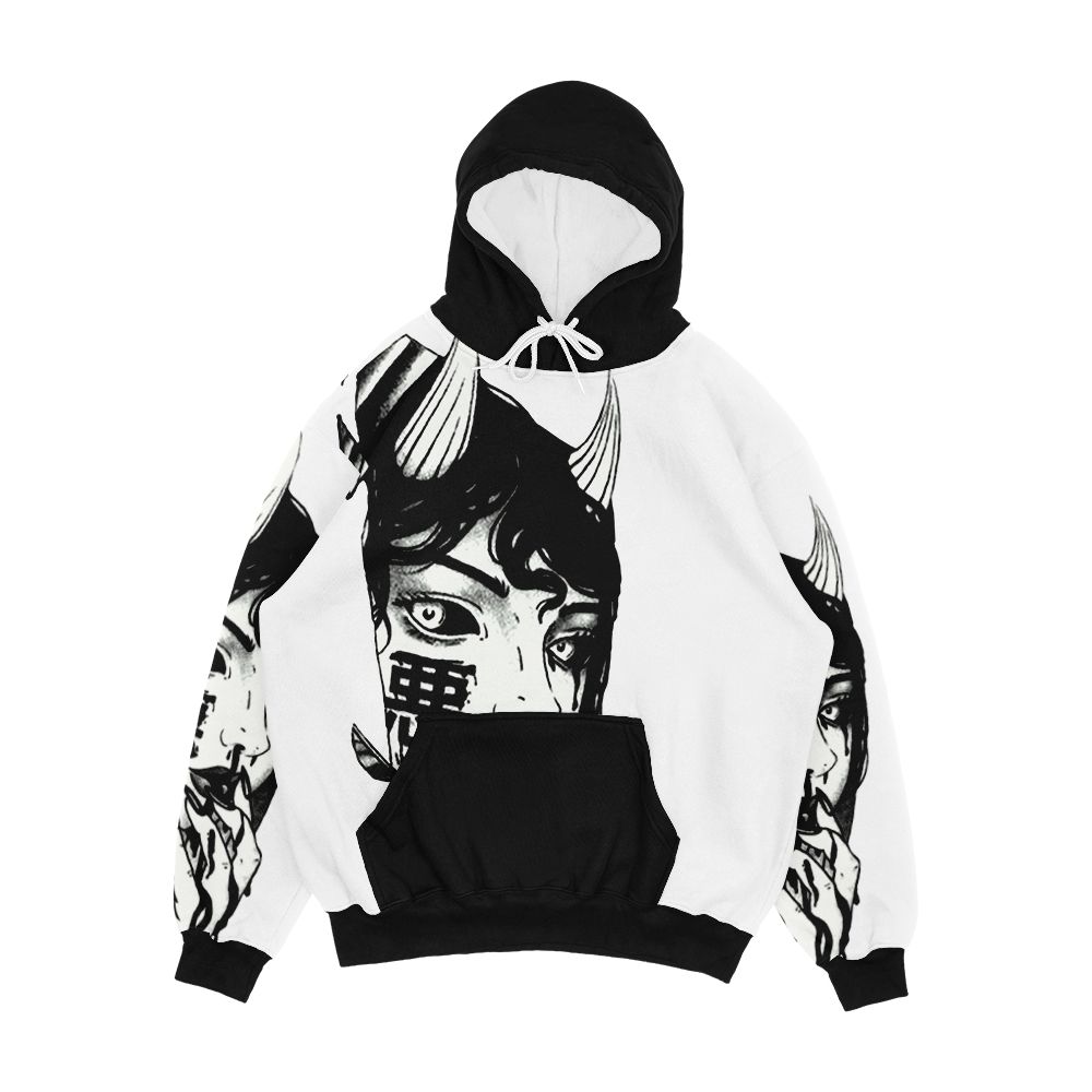 Evil Girl Japanese Cyberpunk Black And White Men's All-Over-Print Hoodie