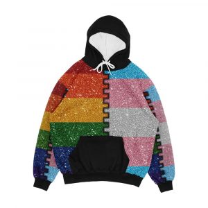 Faux Glitter Lgbtq Rainbow And Transgender Pride Merge Flag Background Men's All-Over-Print Hoodie