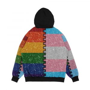 Alternative view of Faux Glitter Lgbtq Rainbow And Transgender Pride Merge Flag Background Men's All-Over-Print Hoodie