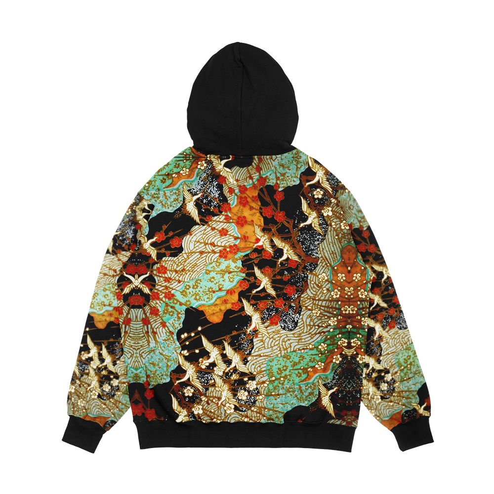 Flying Cranes And Spring Flowers Antique Japanese Floral Men's All-Over-Print Hoodie - Image 2