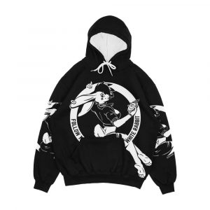 Follow The White Rabbit White On Black Base Men's All-Over-Print Hoodie