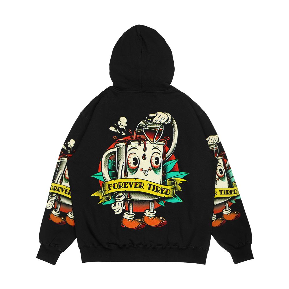 Forever Tired Coffee Mug Cartoon Character Men's All-Over-Print Hoodie - Image 2