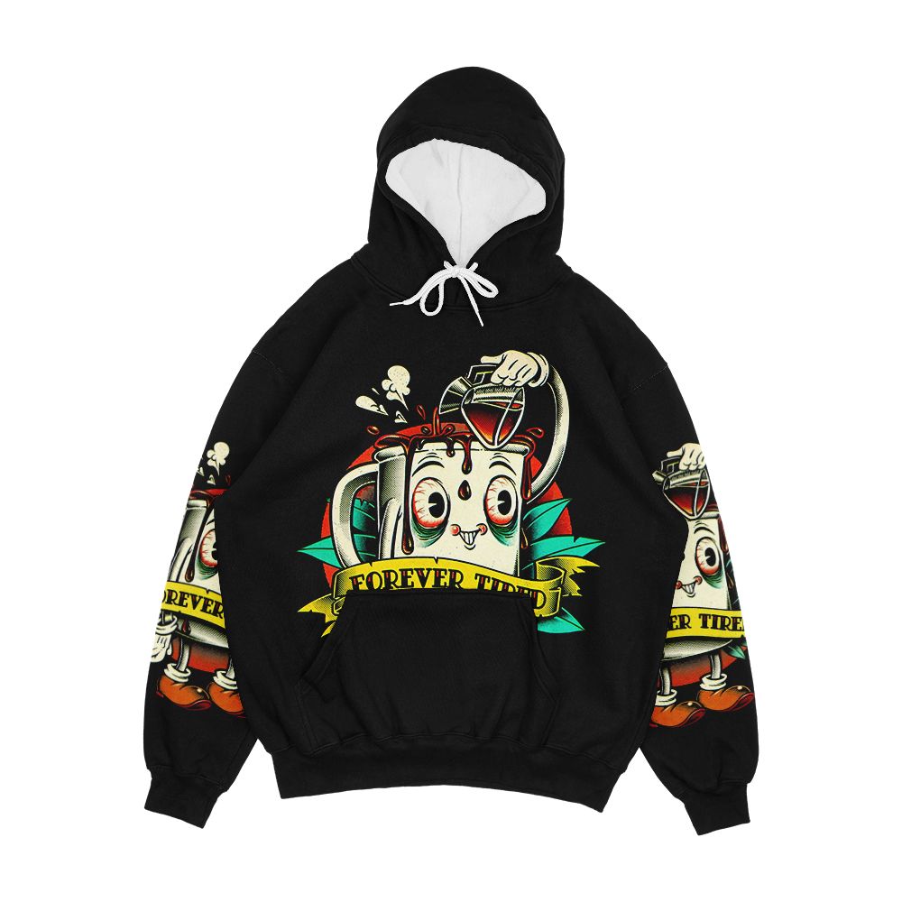 Forever Tired Coffee Mug Cartoon Character Men's All-Over-Print Hoodie