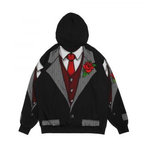 Alternative view of Funny Tuxedo Costume With Rose And Red Tie Halloween Gift Men's All-Over-Print Hoodie