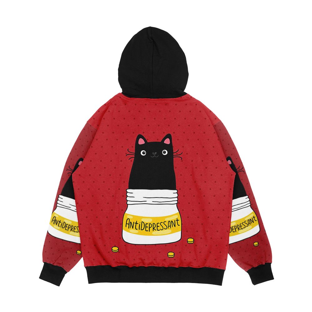 Fur Antidepressant Cute Black Cat Illustration A Gift For A Pet Lover Men's All-Over-Print Hoodie - Image 2
