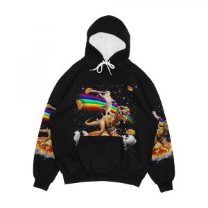 Galaxy Laser Eye Cat On Dinosaur On Pizza With Tacos And Rainbow Men's All-Over-Print Hoodie