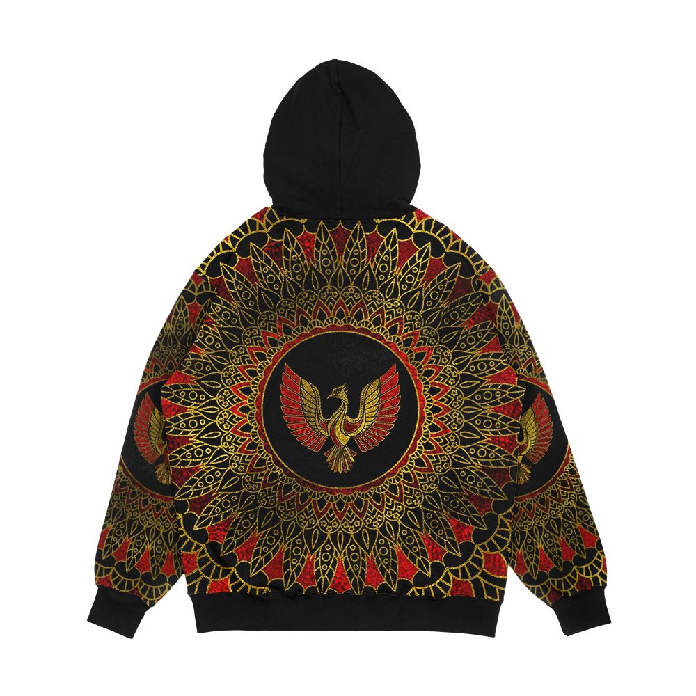 Gold And Red Decorated Phoenix Bird Symbol Men's All-Over-Print Hoodie - Image 2