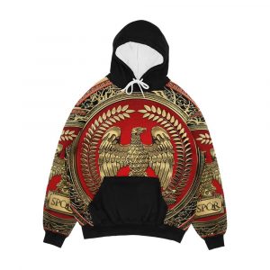 Gold Roman Imperial Eagle Over Black Leather Men's All-Over-Print Hoodie