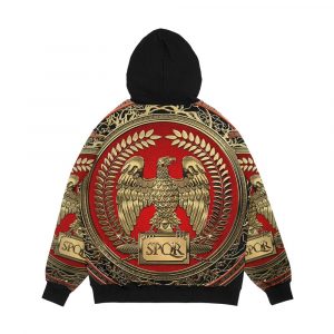 Alternative view of Gold Roman Imperial Eagle Over Black Leather Men's All-Over-Print Hoodie