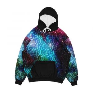 Hex Cryptocurrency Logo Pattern White Transparent On Galaxy Background Men's All-Over-Print Hoodie