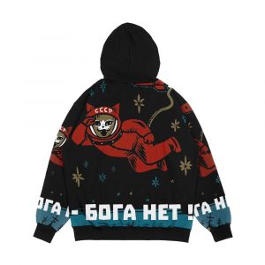 Alternative view of I Do Not See Any God Up Here Gagarin Cat Men's All-Over-Print Hoodie