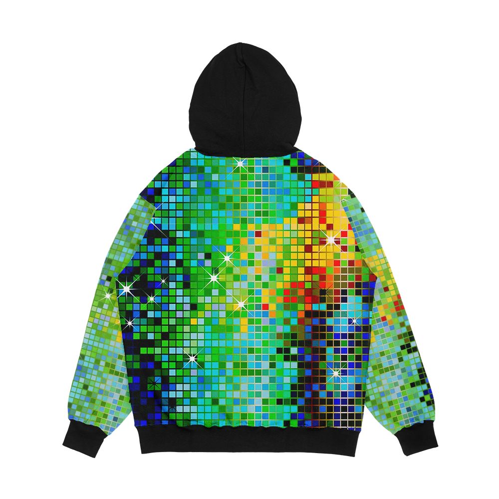 Image Of A Metallic Green Tones Sequins Look Disco Ball Pattern Men's All-Over-Print Hoodie - Image 2